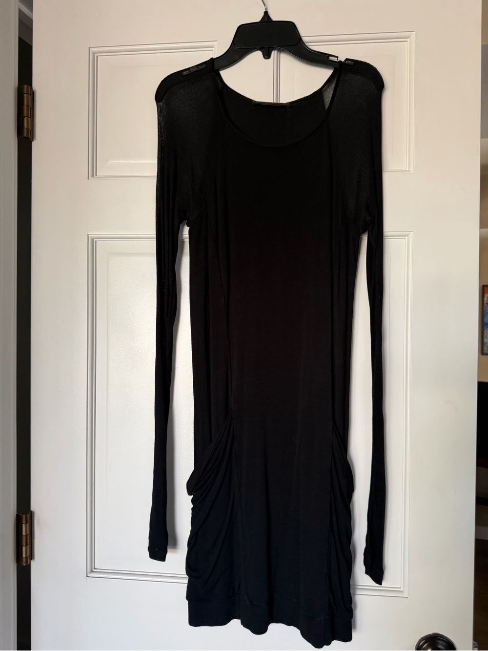BCBGMaxAzria Black Long-Sleeve Ruched Side Dress